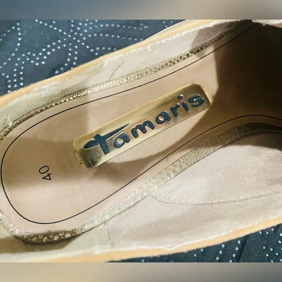 Women’s Tamaris Genuine Suede Leather Slip On Oxford Loafer Metallic Cap Toe 40 - Picture 6 of 7